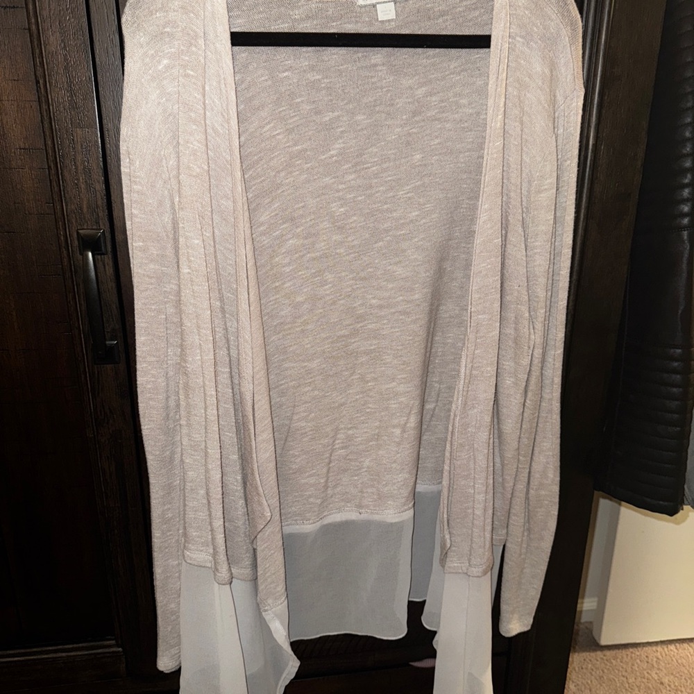 New York & Company Cream Cardigan with Sheer Hem